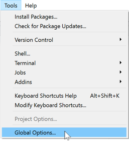 Image of Global Options menu item